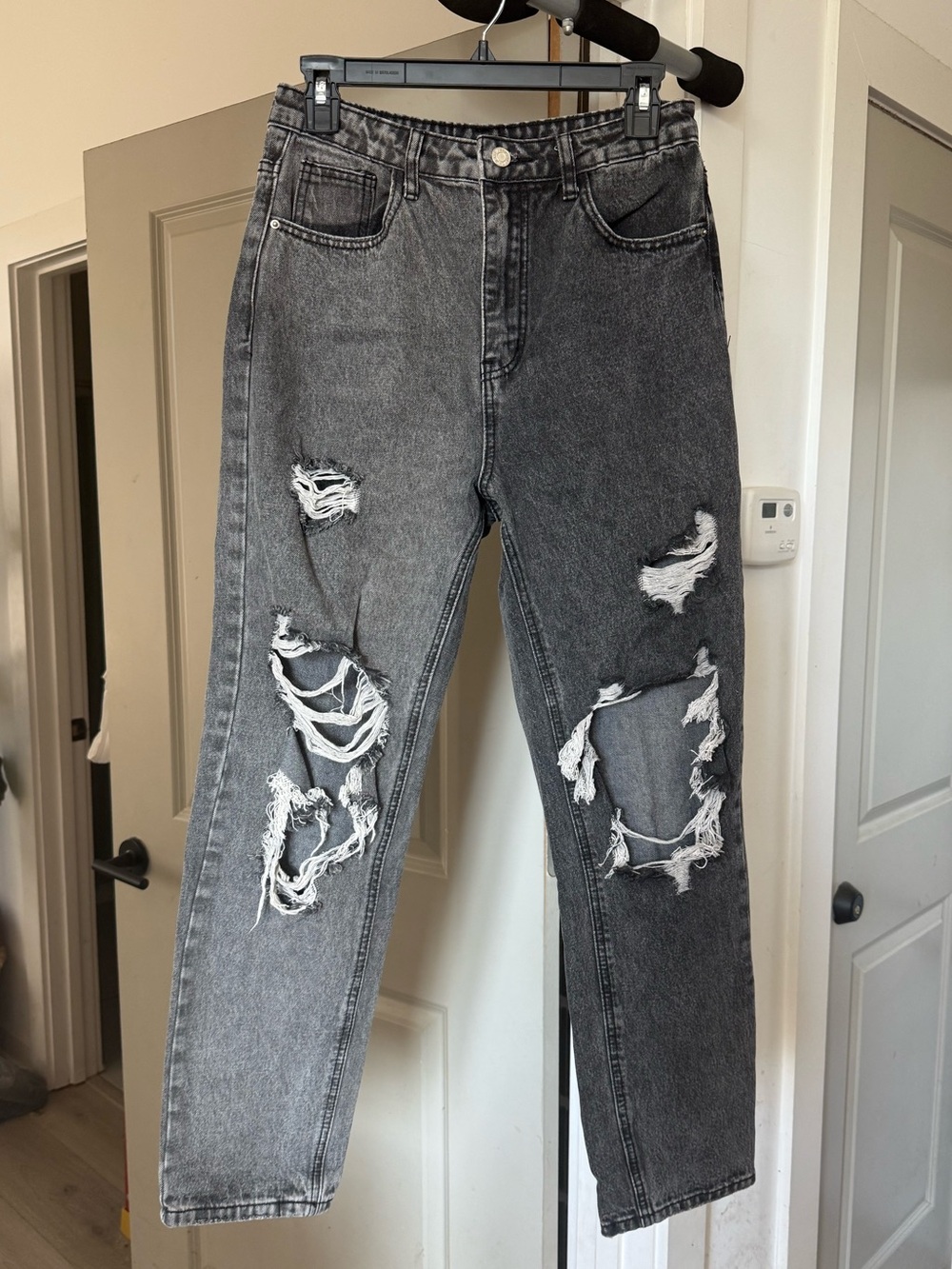 SHEIN Black and Gray Two-Tone Denim Pants